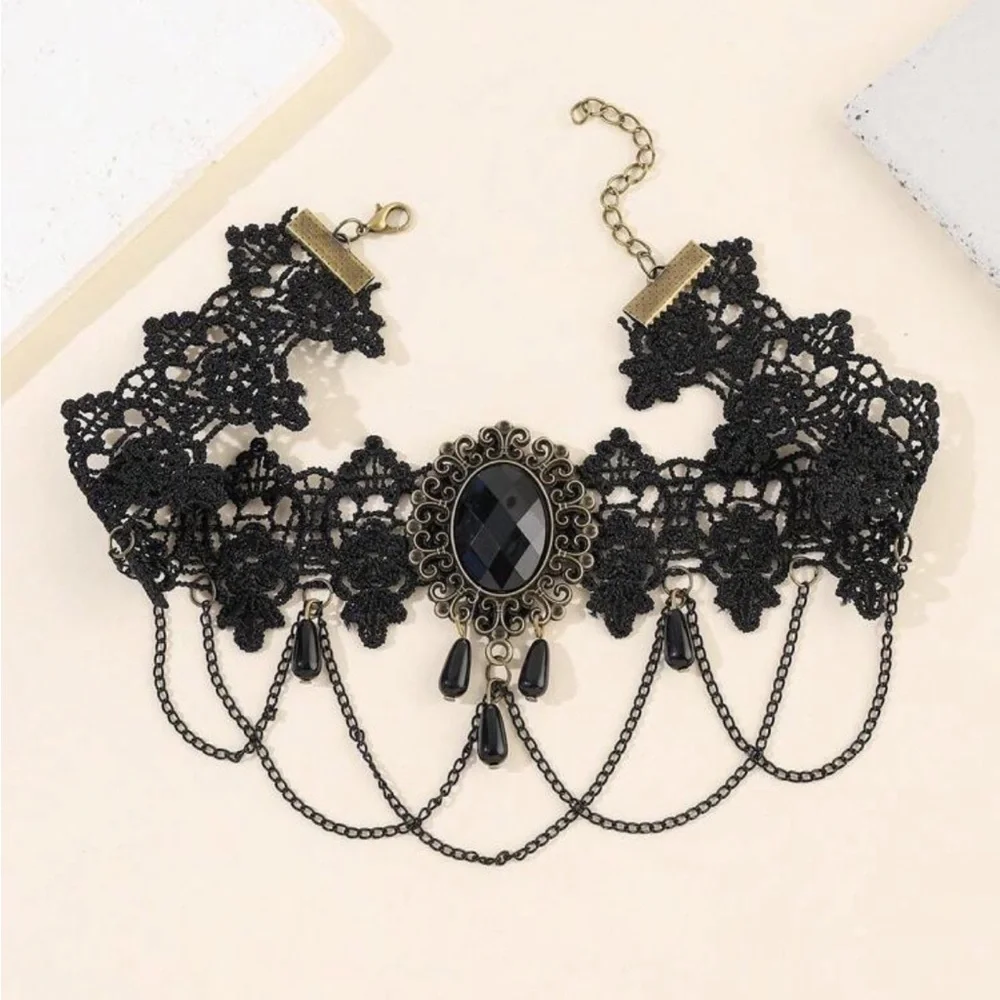 Goth Black Lace Choker Necklace